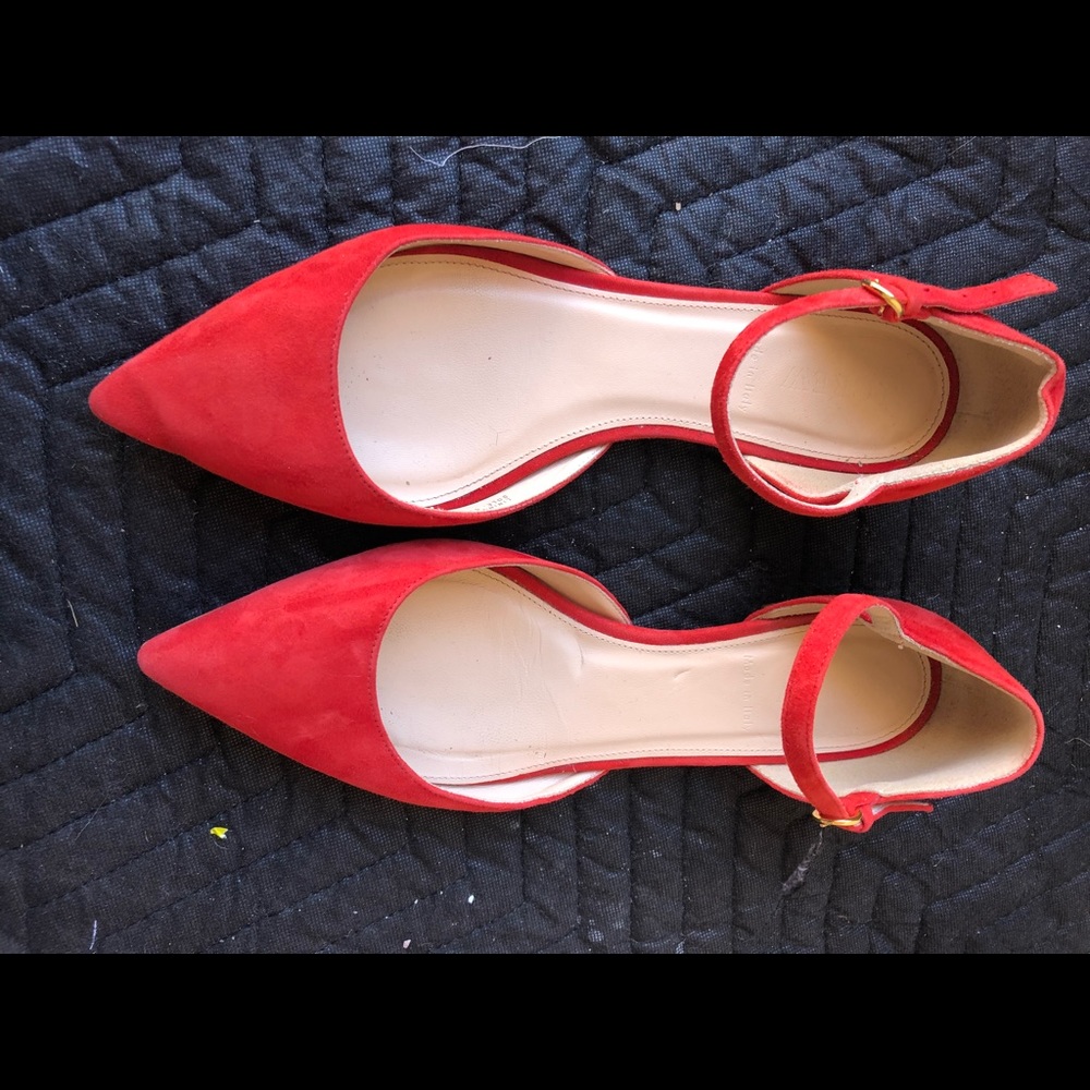 Jcrew lily suede flats fiery sunset red